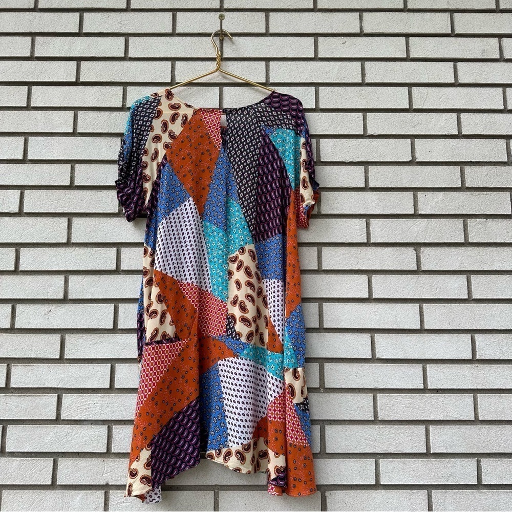 Umgee Patchwork Boho Mixed Print Rayon Tunic Dres… - image 6